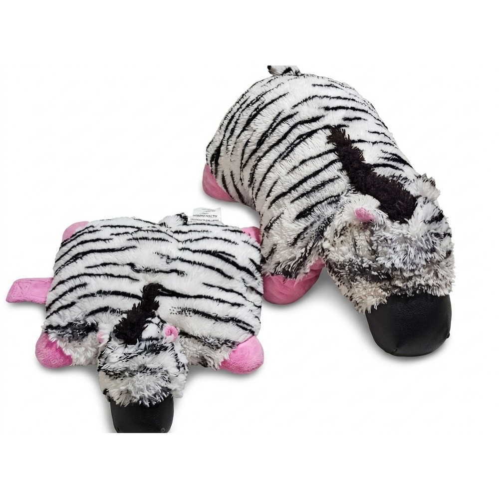 Pillow Pets Pee-Wees Zebra Plush Pink White Black Striped Small Folding Pillow